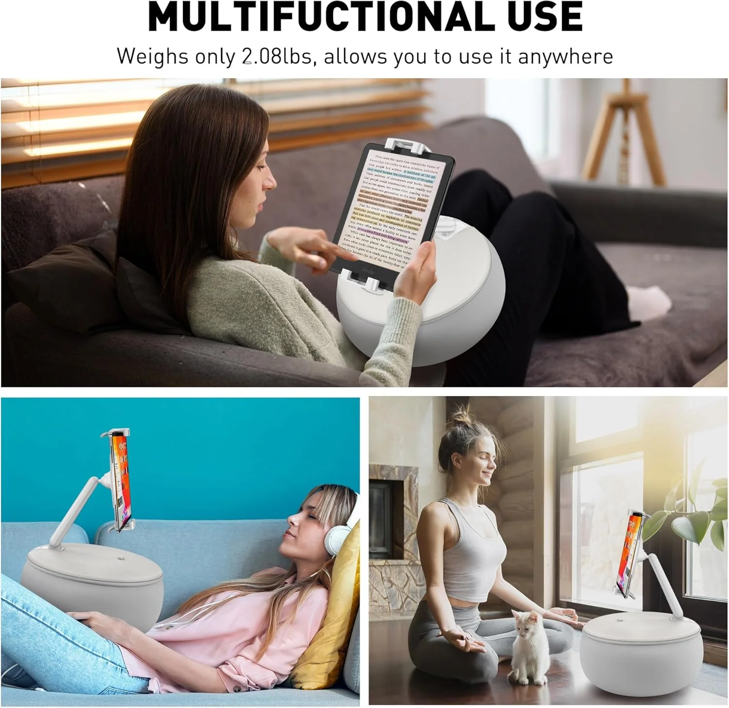 پایه نگهدارنده تبلت AboveTEK برای تخت – هدیه ای ایده آل برای مادر، پایه نگهدارنده تبلت/آیپد/کیندل با قابلیت چرخش 360 درجه و بدون نیاز به دست برای همسر، مادربزرگ – نگهدارنده تبلت نرم کیسه ای برای دستگاه های 4.7 تا 12.9 اینچی (خاکستری)