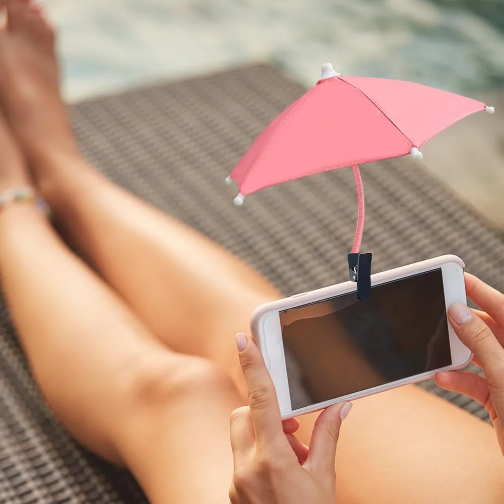 چتر تلفن همراه - سایه بان ضد انعکاس نور خورشید، چتر گیره ای برای سایه تلفن، محافظت در برابر نور خورشید و تابش خیره کننده، محافظ باران برای فعالیت های خارج از منزل، مناسب برای همه تلفن های هوشمند - صورتی