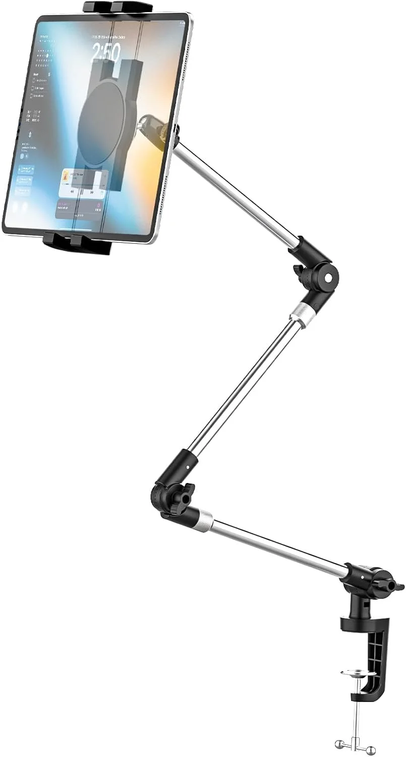 پایه نگهدارنده تبلت آلومینیومی برای تلفن و آیپد 4.7-13 اینچی - پایه تبلت گیره ای انعطاف پذیر تخت/میز با چرخش 360 درجه، سازگار با آیپد پرو/ایر/مینی، گلکسی تب، آیفون، تبلت ها پایه نگهدارنده تبلت آلومینیومی برای تلفن و آیپد 4.7-13 اینچی - پایه تبلت گیره ای انعطاف پذیر تخت/میز با چرخش 360 درجه، سازگار با آیپد پرو/ایر/مینی، گلکسی تب، آیفون، تبلت ها