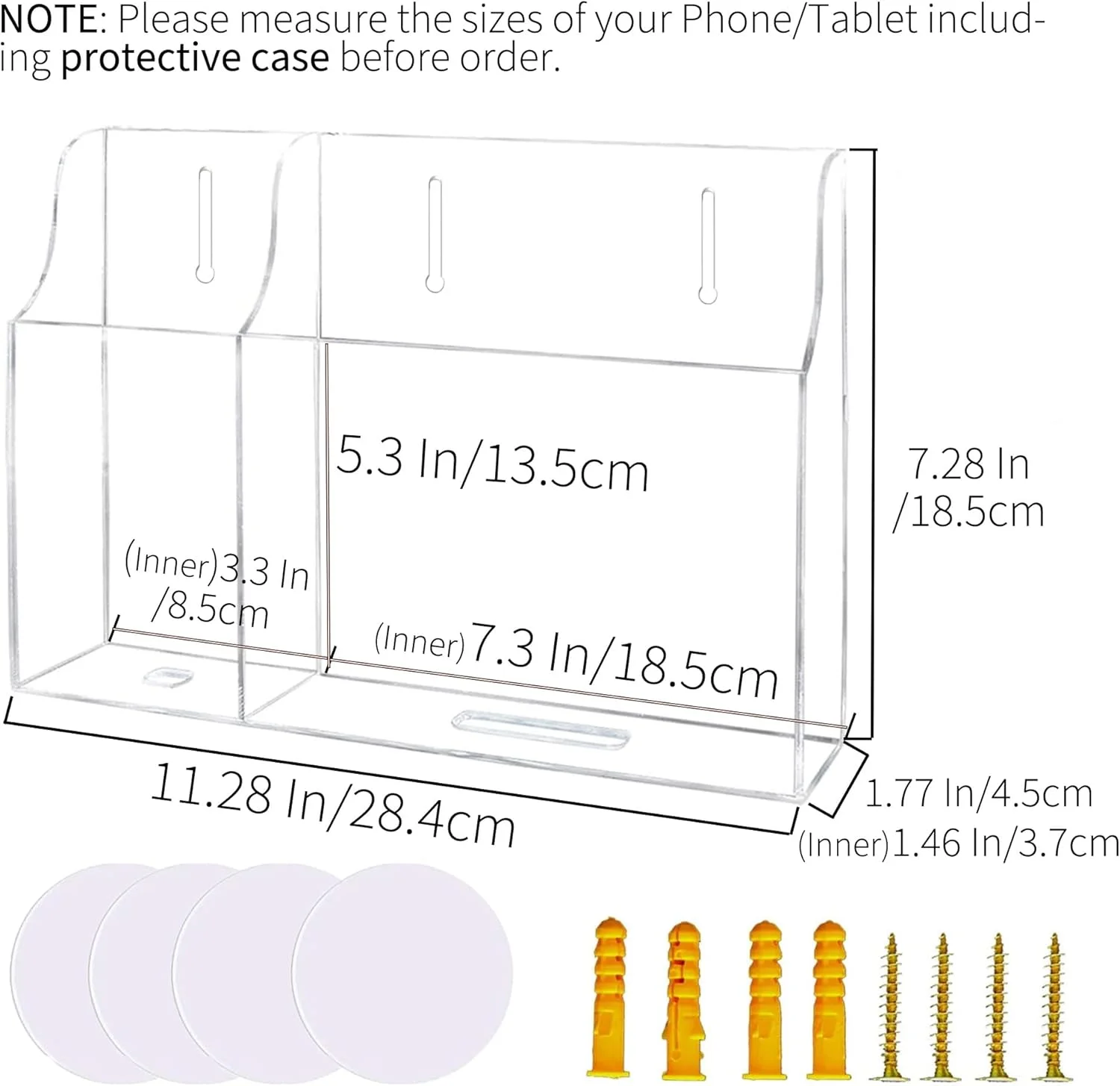 نگهدارنده تبلت دیواری شفاف، نگهدارنده تلفن دیواری اکریلیک برای آیپد، نگهدارنده کنترل از راه دور، پایه لپ تاپ برای استند کتابخوان الکترونیکی با سوراخ های شارژ برای کیندل آیفون