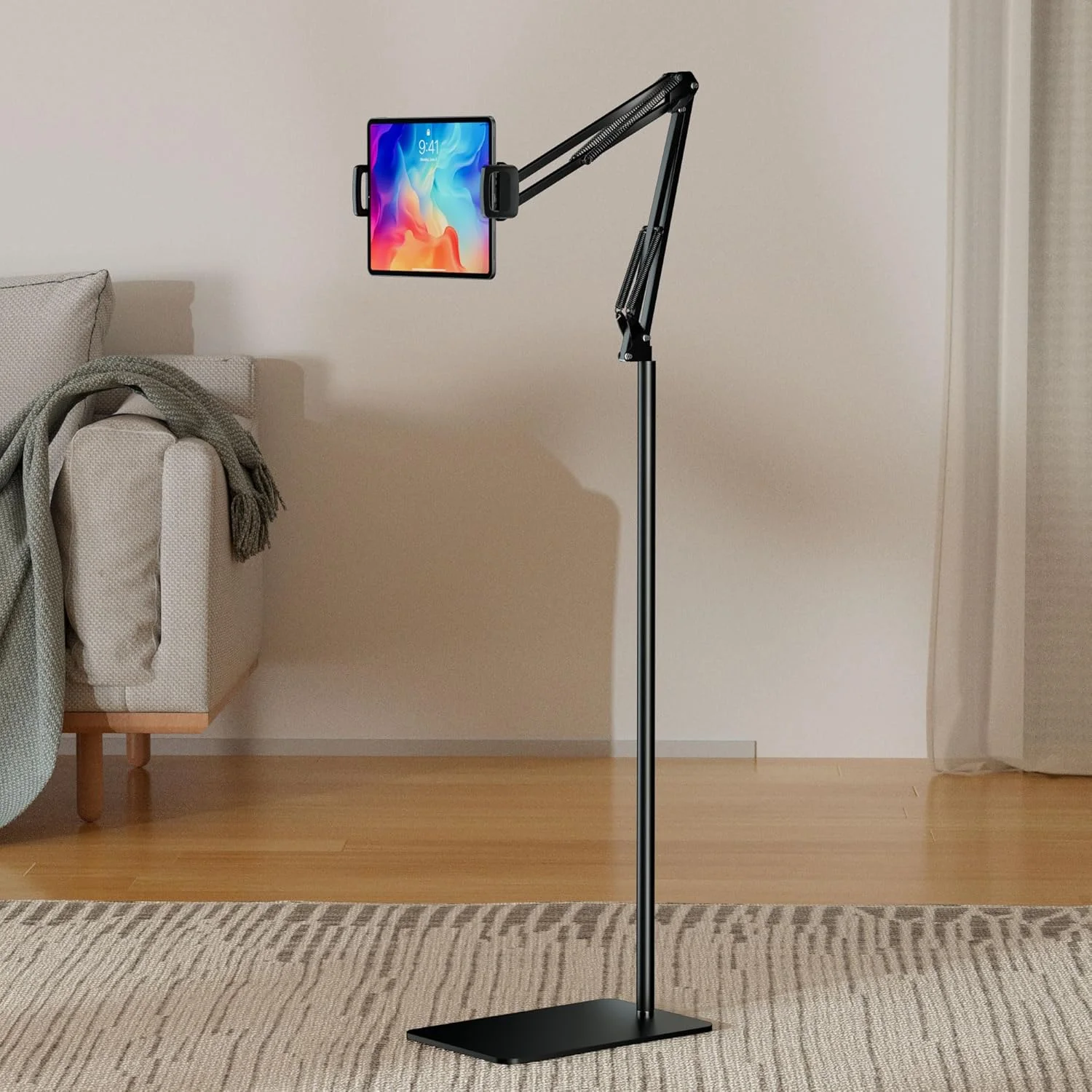 پایه نگهدارنده تبلت و کتابخوان، پایه مطالعه بالای تخت با گیره چرخان 360 درجه و بازوی بلند انعطاف پذیر با قابلیت تنظیم ارتفاع، سازگار با کتابخوان، آیپد مینی/ایر/پرو و دستگاه های 4.7-14 اینچی