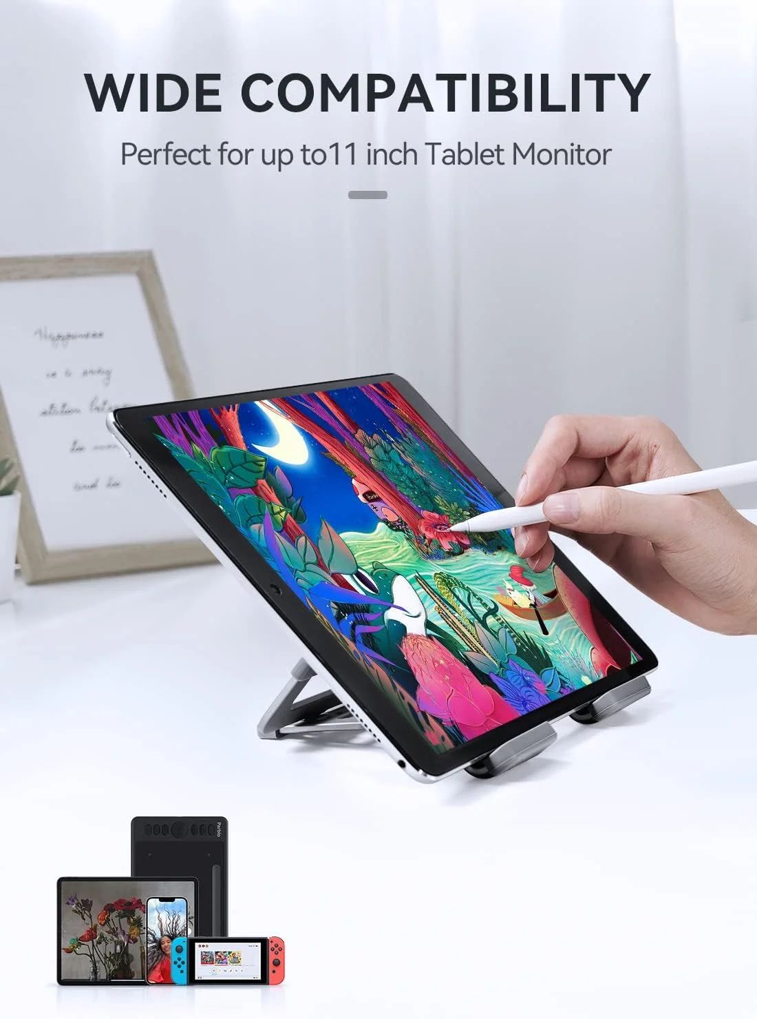 پایه تبلت Parblo PR114، پشتیبانی تا 11 اینچ، 6 زاویه قابل تنظیم، تاشو و حمل آسان