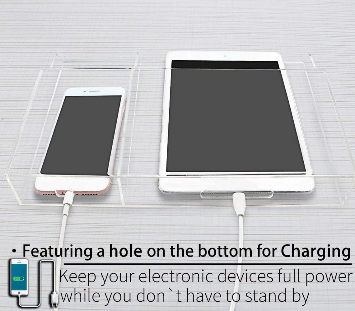 نگهدارنده تبلت دیواری شفاف، نگهدارنده تلفن دیواری اکریلیک برای آیپد، نگهدارنده کنترل از راه دور، پایه لپ تاپ برای استند کتابخوان الکترونیکی با سوراخ های شارژ برای کیندل آیفون