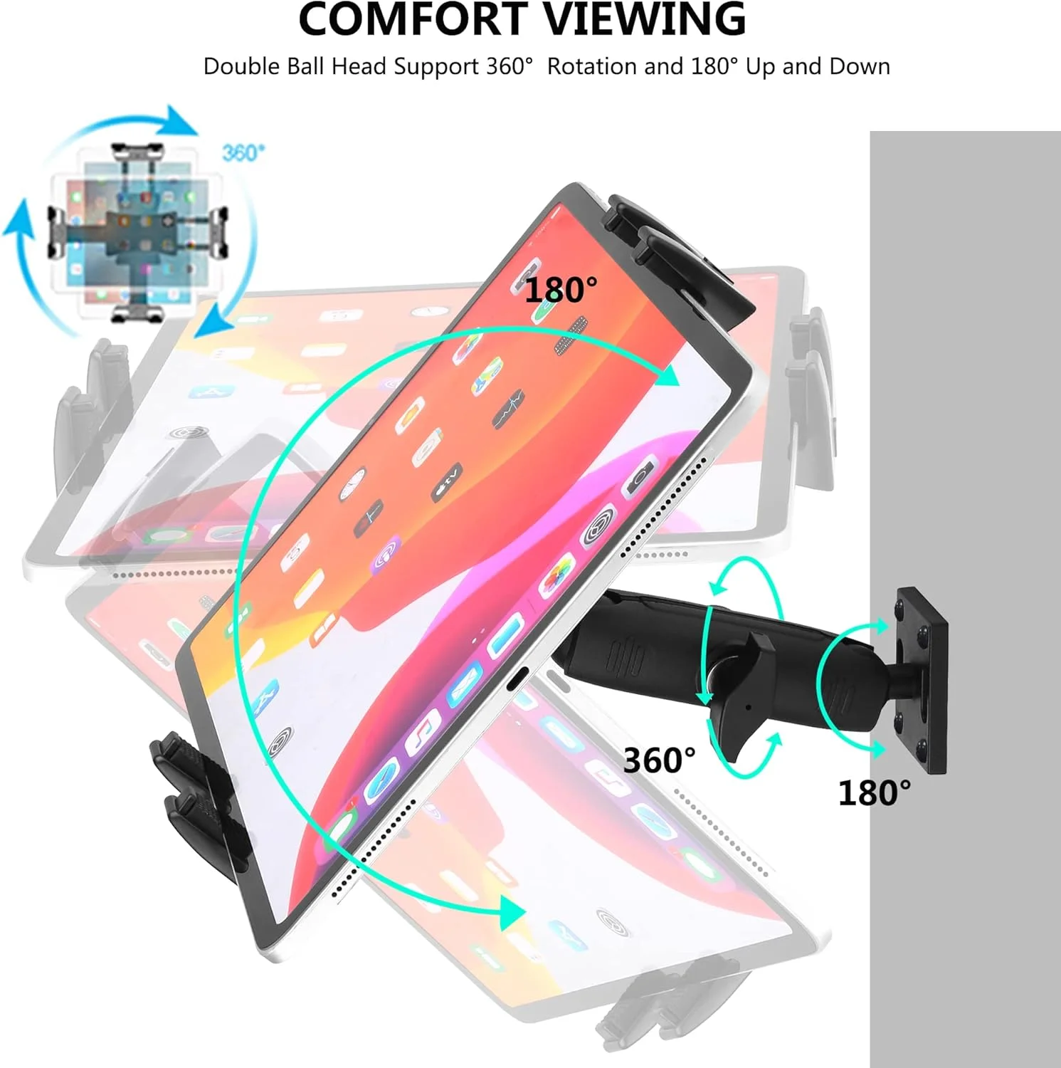 پایه دیواری تبلت Peastrex با بازوی بلند و چرخش 360 درجه، پایه آلومینیومی برای تبلت و موبایل 4 تا 15 اینچی، مناسب برای آیپد پرو 12.9، گلکسی تب S9 Ultra 14.6 S9FE، سرفیس، آیفون