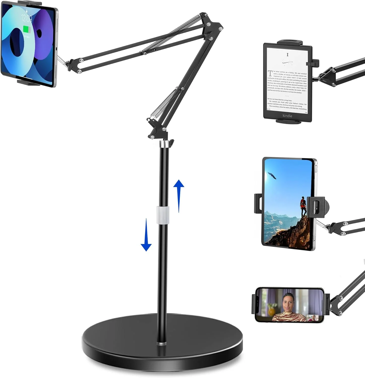 پایه نگهدارنده تبلت Peastrex با بازوی قابل تنظیم و ارتفاع متغیر، مناسب برای آیپد پرو ایر مینی 12.9/9.7 اینچی، کیندل، گلکسی تب و تلفن های همراه 4.5 تا 13 اینچی
