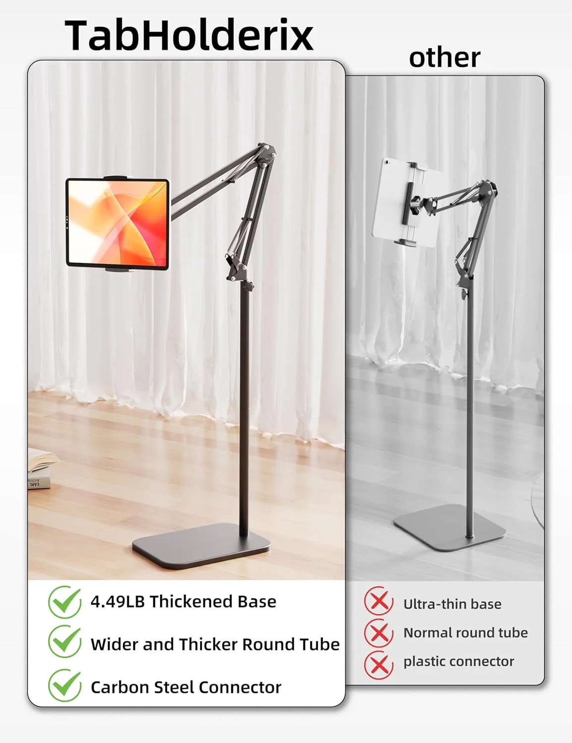 پایه نگهدارنده تبلت با پایه فلزی سنگین 2 کیلوگرمی، پایه نگهدارنده گوشی بالای تخت با قابلیت تنظیم زاویه و ارتفاع، پایه نگهدارنده جهانی گوشی برای آیپد، آیفون پرو، ایر، مینی، تبلت سامسونگ، کیندل، کتابخوان های الکترونیکی و... پایه نگهدارنده تبلت با پایه فلزی سنگین 2 کیلوگرمی، پایه نگهدارنده گوشی بالای تخت با قابلیت تنظیم زاویه و ارتفاع، پایه نگهدارنده جهانی گوشی برای آیپد، آیفون پرو، ایر، مینی، تبلت سامسونگ، کیندل، کتابخوان های الکترونیکی و...