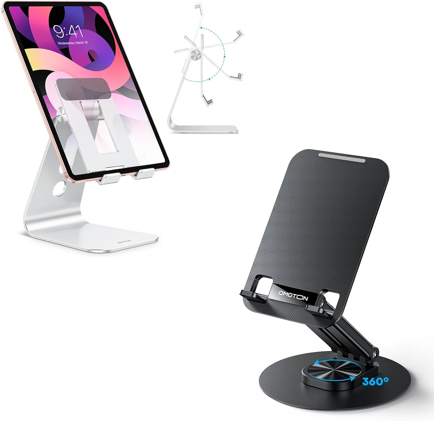 پایه تبلت قابل تنظیم OMOTON برای میز، نگهدارنده تبلت با پایه ضد لغزش برای تلفن ها و تبلت های بزرگتر مانند آیپد پرو/ایر/مینی