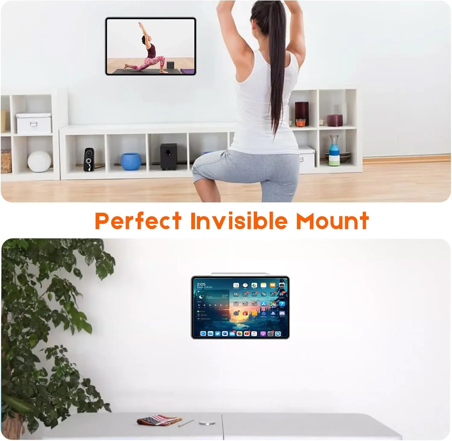 پایه نگهدارنده تبلت مغناطیسی دیواری یونیورسال OHLPRO برای آیپد، با حلقه فلزی، برای استفاده در آشپزخانه، کابینت، اداره و منزل، سازگار با آیپد پرو/ایر/مینی، چرخش 360 درجه با پایه سوراخ دار