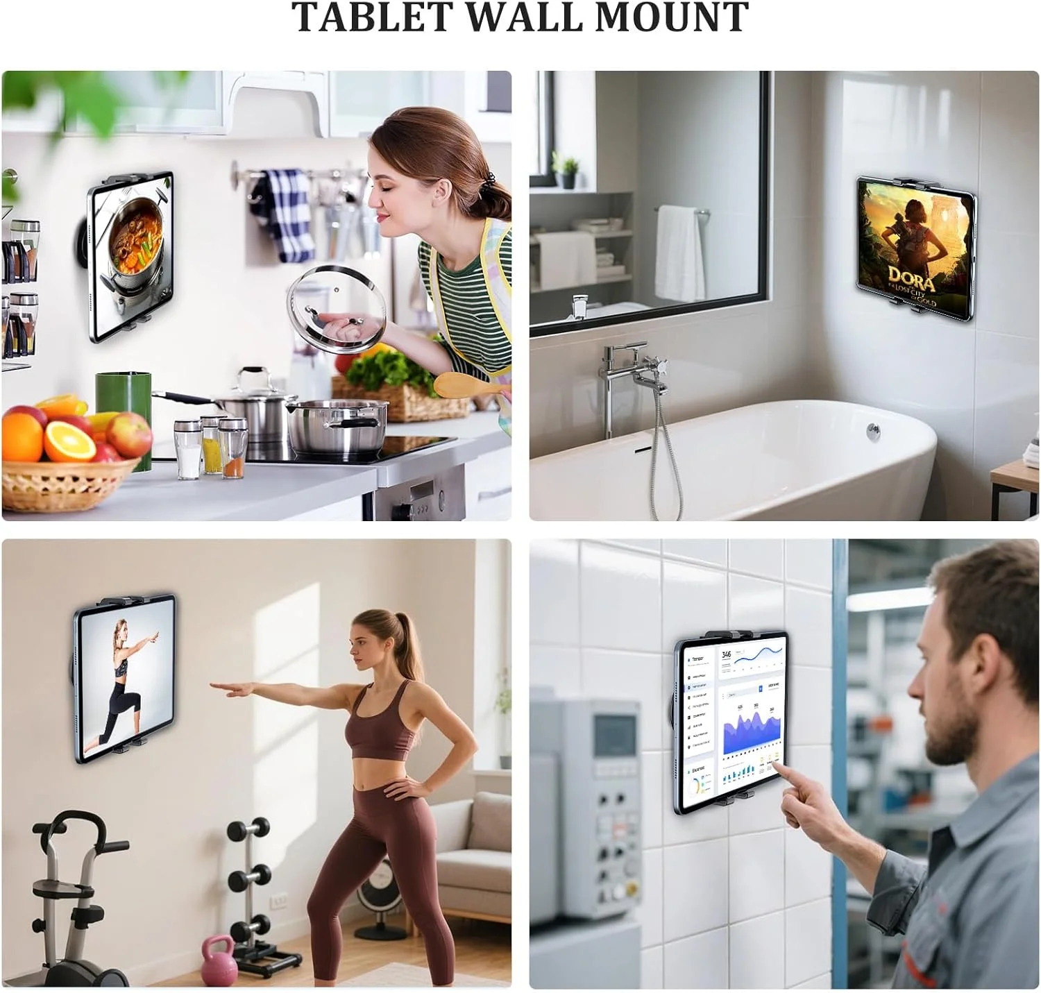 نگهدارنده دیواری تبلت OHLPRO برای آیپد، پایه چرخشی 360 درجه قابل تنظیم با چسب 3M بدون نیاز به سوراخکاری برای دیوار آشپزخانه با سطح صاف، مناسب برای تلفن های 5-13 اینچی، آیپدها، سامسونگ تب، فایر HD و دستگاه های بیشتر