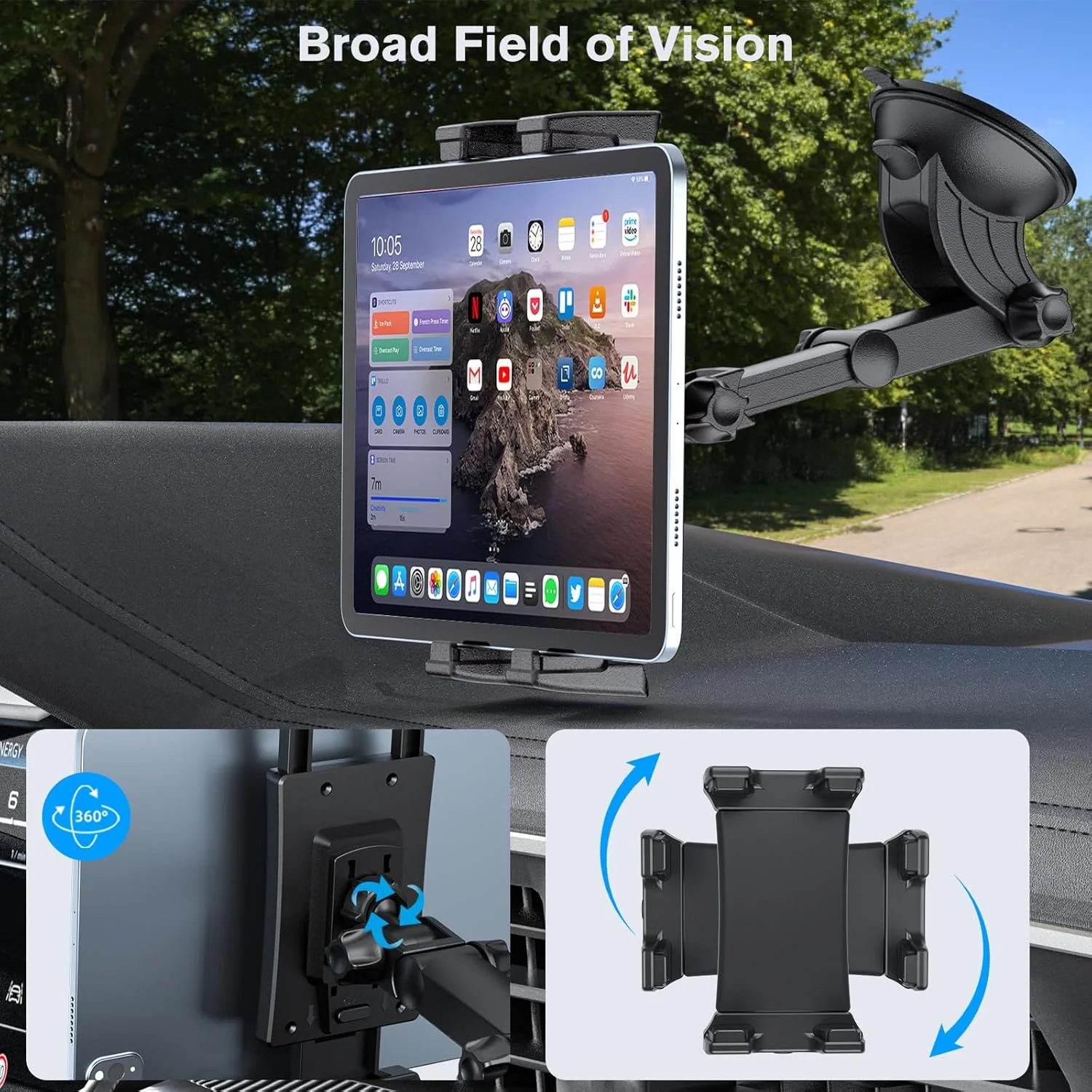 نگهدارنده تبلت OHLPRO برای داشبورد خودرو با مکنده، پایه تبلت برای خودرو مناسب برای تمامی تبلت‌ها و گوشی‌های 5 تا 13 اینچی، مناسب برای کامیون، شاسی بلند، خودرو و غیره