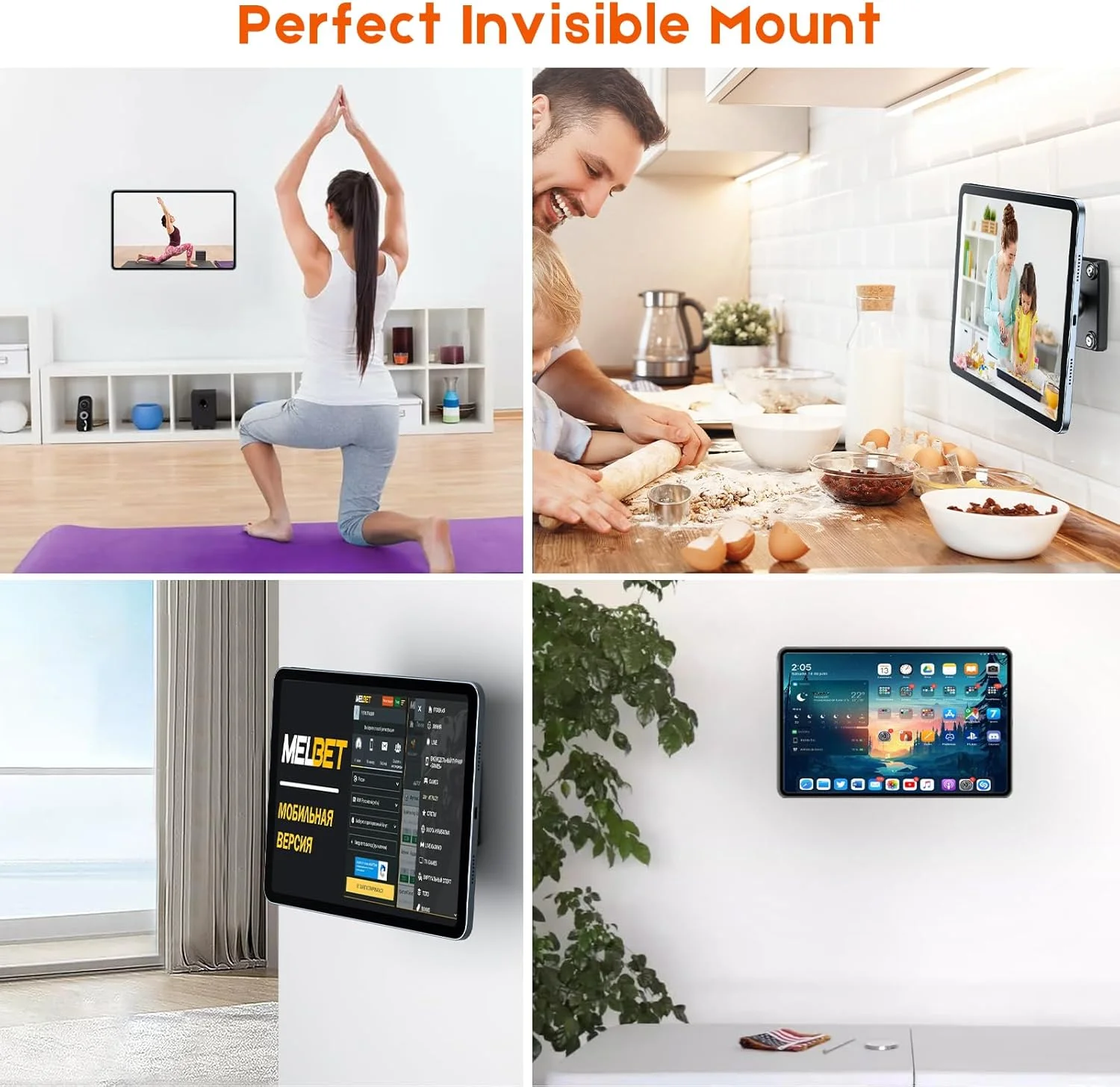 پایه نگهدارنده تبلت مغناطیسی OHLPRO، پایه دیواری آیپد با قابلیت چرخش 360 درجه با 2 صفحه فلزی، آهنربای قوی مناسب تبلت، پایه برای دیوار، قایق و کابینت