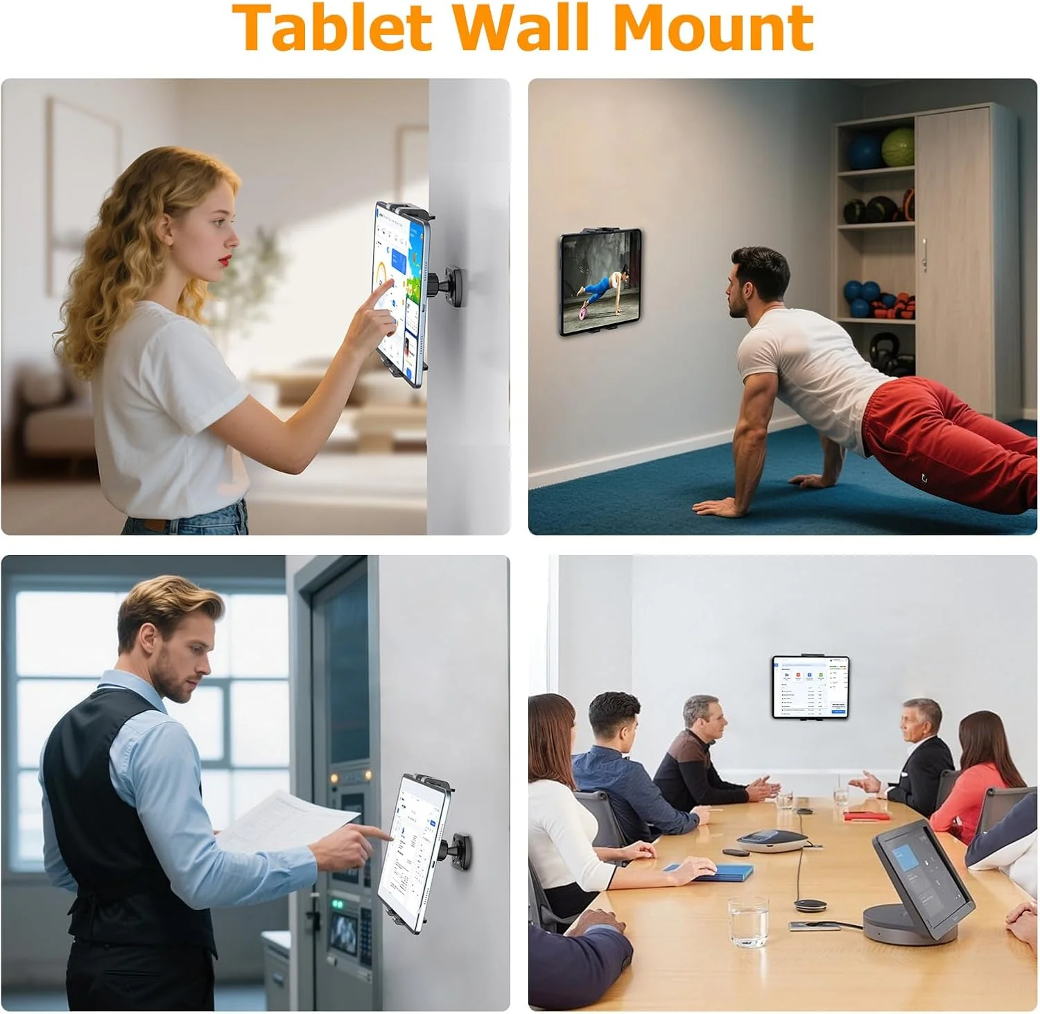 پایه دیواری تبلت OHLPRO با قابلیت چرخش 360 درجه و تنظیم، استند یونیورسال آیپد برای آشپزخانه، اداره، انبار، گیره ارتقا یافته برای تبلت های 5 تا 13 اینچی، تبلت های گلکسی، کیندل فایر HD و دستگاه های کتابخوان الکترونیکی