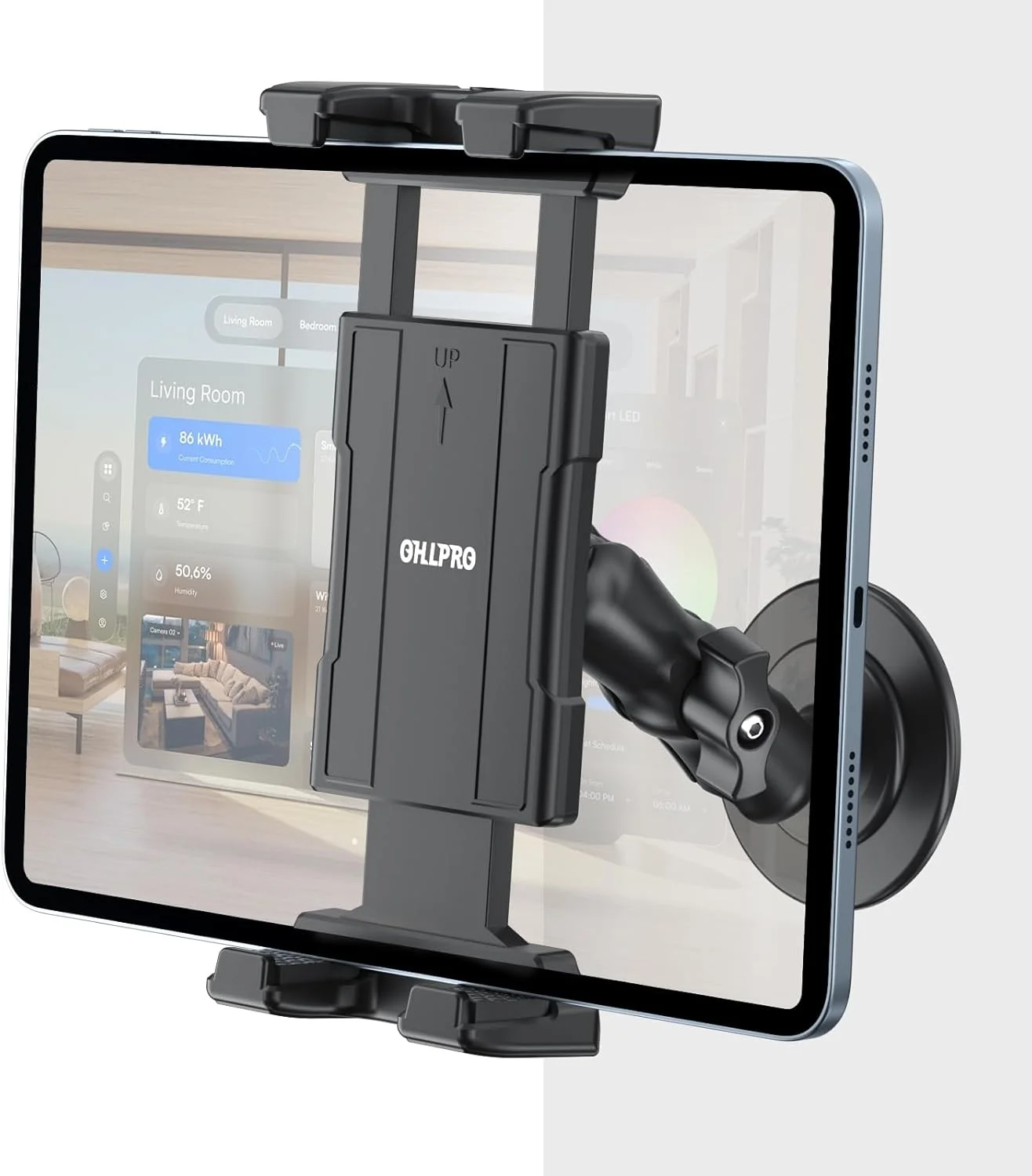 نگهدارنده تبلت دیواری چسبی OHLPRO با بازوی نگهدارنده 4 اینچی و نوار 3M VHB، استیکر یکبار مصرف برای آیپد مینی/ایر/پرو 5-13 اینچی، فایر، گلکسی تب، سوییچ و تلفن، چرخش 360 درجه، شیب قابل تنظیم، بدون نیاز به سوراخکاری
