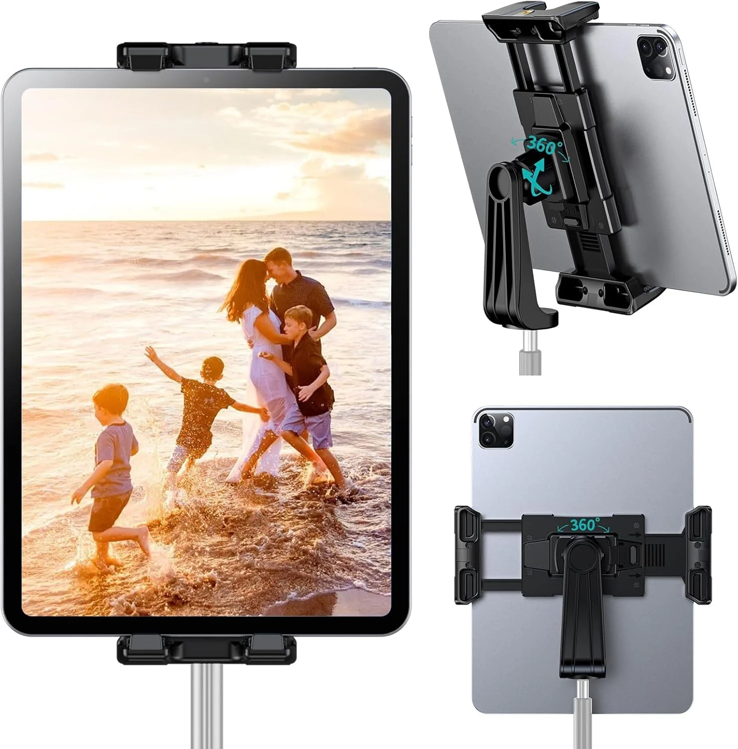 آداپتور پایه نگهدارنده آیپد OHLPRO با سر توپی گردان، پیچ های استاندارد سوراخ 1/4، نگهدارنده تبلت برای گیره سه پایه برای تبلت های 5-13 اینچی و آیفون 16 15 پرومکس، آیپد پرو 12.9، ایر، مینی، سامسونگ