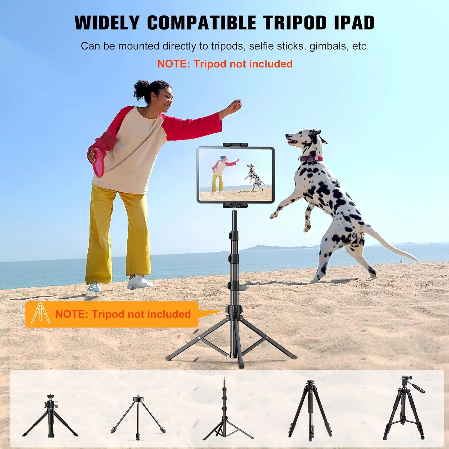 آداپتور پایه نگهدارنده آیپد OHLPRO با سر توپی گردان، پیچ های استاندارد سوراخ 1/4، نگهدارنده تبلت برای گیره سه پایه برای تبلت های 5-13 اینچی و آیفون 16 15 پرومکس، آیپد پرو 12.9، ایر، مینی، سامسونگ