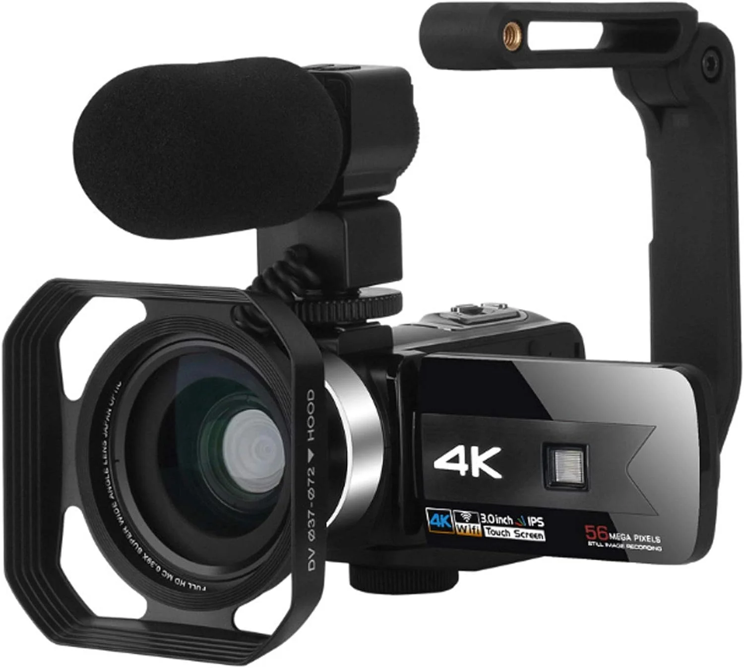 دوربین فیلمبرداری 4K 56 مگاپیکسلی با دید در شب مادون قرمز، وای فای، میکروفون، لنز واید انگل و هود لنز، خاکستری، B