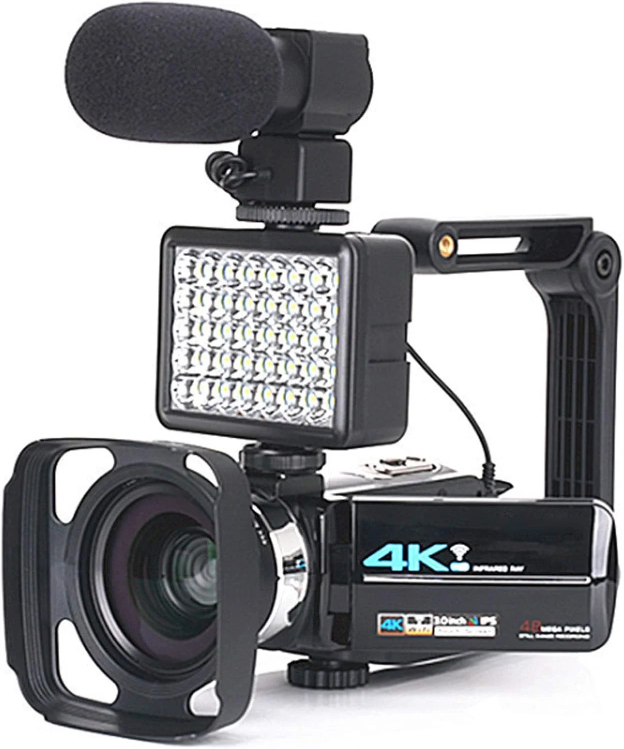 دوربین فیلمبرداری 4K با زوم اپتیکال 16 برابر، دوربین ولاگ 48 مگاپیکسلی با میکروفون و دید در شب IR و Wifi، نور LED، میکروفون خارجی و وب کم، دوربین عالی برای رویدادهای خانوادگی