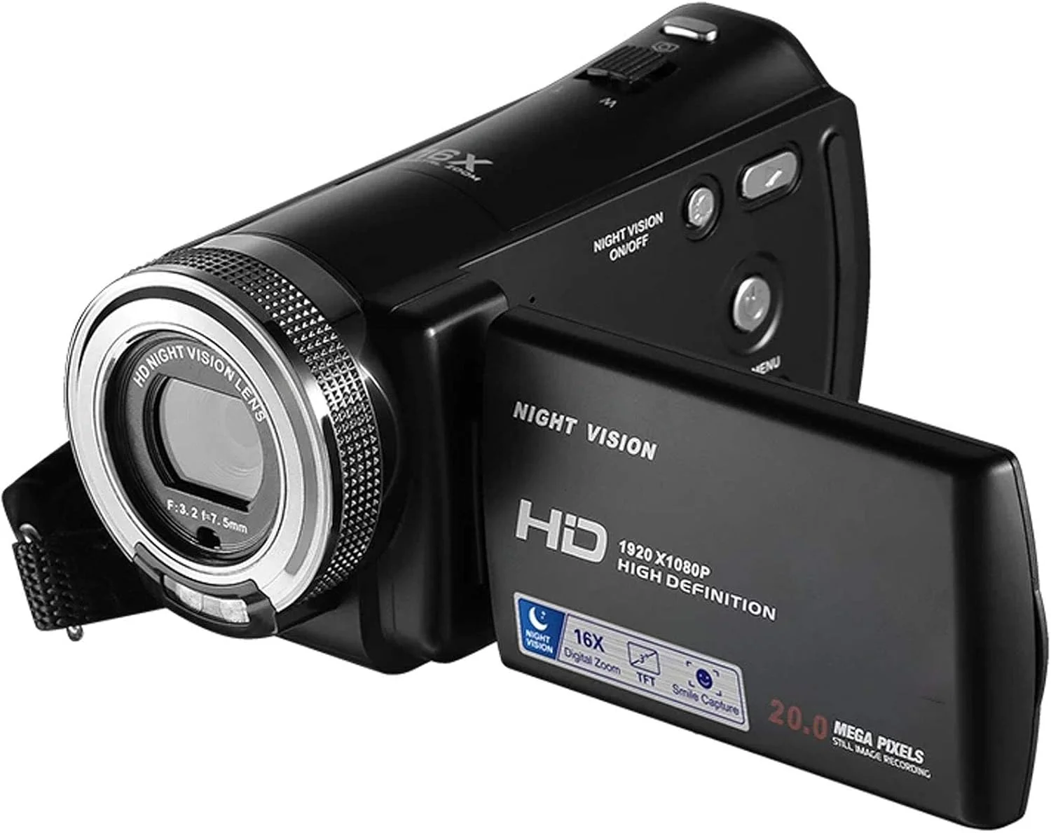 دوربین فیلمبرداری، دوربین دید در شب مادون قرمز 1080P 20MP با زوم دیجیتال 16 برابر، عملکرد وب کم، فیلمبرداری دید در شب مادون قرمز، ضبط در حین شارژ