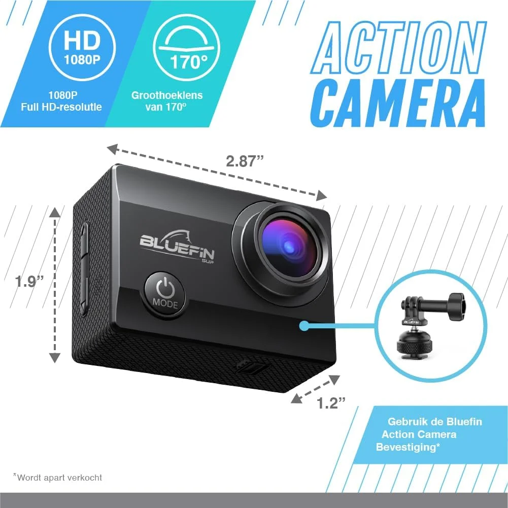 دوربین اکشن Bluefin C-Scape با کیفیت 4K Full HD، لنز چشم‌ماهی 170 درجه، ضدآب تا عمق 30 متر، صفحه نمایش LCD، اتصال WiFi و باتری قابل شارژ - دوربین زیرآبی - تصویر 2