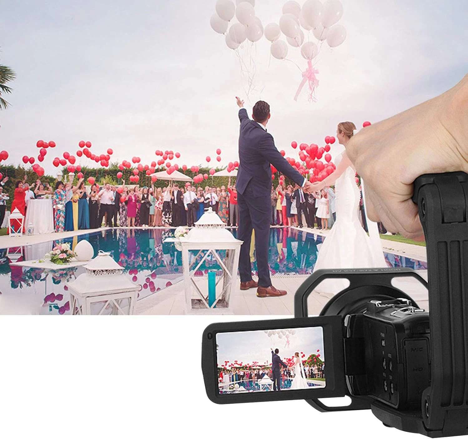 دوربین فیلمبرداری 4K 56 مگاپیکسلی با دید در شب مادون قرمز، وای فای، میکروفون، لنز واید انگل و هود لنز، خاکستری، B
