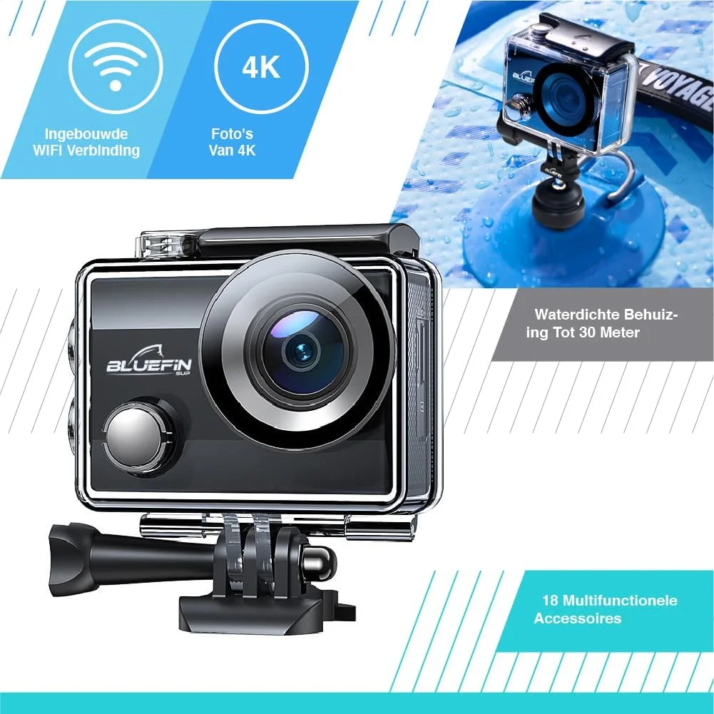 دوربین اکشن Bluefin C-Scape با کیفیت 4K Full HD، لنز چشم‌ماهی 170 درجه، ضدآب تا عمق 30 متر، صفحه نمایش LCD، اتصال WiFi و باتری قابل شارژ - دوربین زیرآبی - تصویر 3