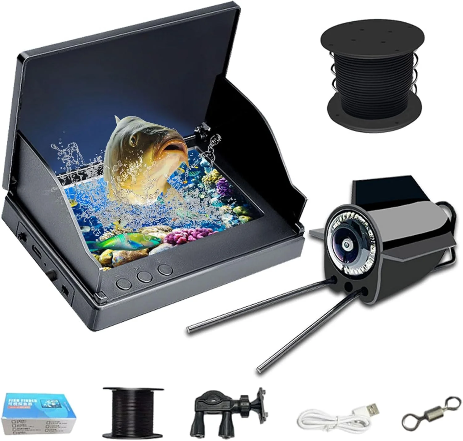 دوربین ماهیگیری زیر آب 1080P HD، ماهی یاب قابل حمل با صفحه نمایش 4.3 اینچی LCD و زاویه دید گسترده 220 درجه، کابل 30 متری، باتری 5000 میلی آمپر ساعتی، دوربین زیر آب ضد آب IP68 برای ماهیگیری در دریاچه، دریا و قایق دوربین ماهیگیری زیر آب 1080P HD، ماهی یاب قابل حمل با صفحه نمایش 4.3 اینچی LCD و زاویه دید گسترده 220 درجه، کابل 30 متری، باتری 5000 میلی آمپر ساعتی، دوربین زیر آب ضد آب IP68 برای ماهیگیری در دریاچه، دریا و قایق