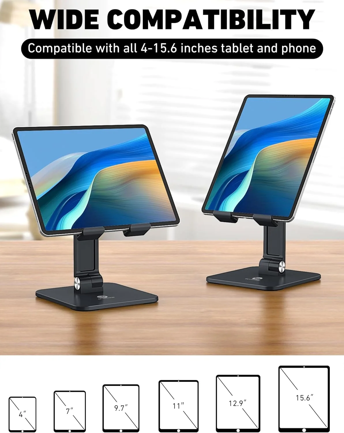 پایه تبلت OCYCLONE سازگار با آیپد، پایه تبلت رومیزی تاشو، پایه مانیتور قابل حمل - مشکی