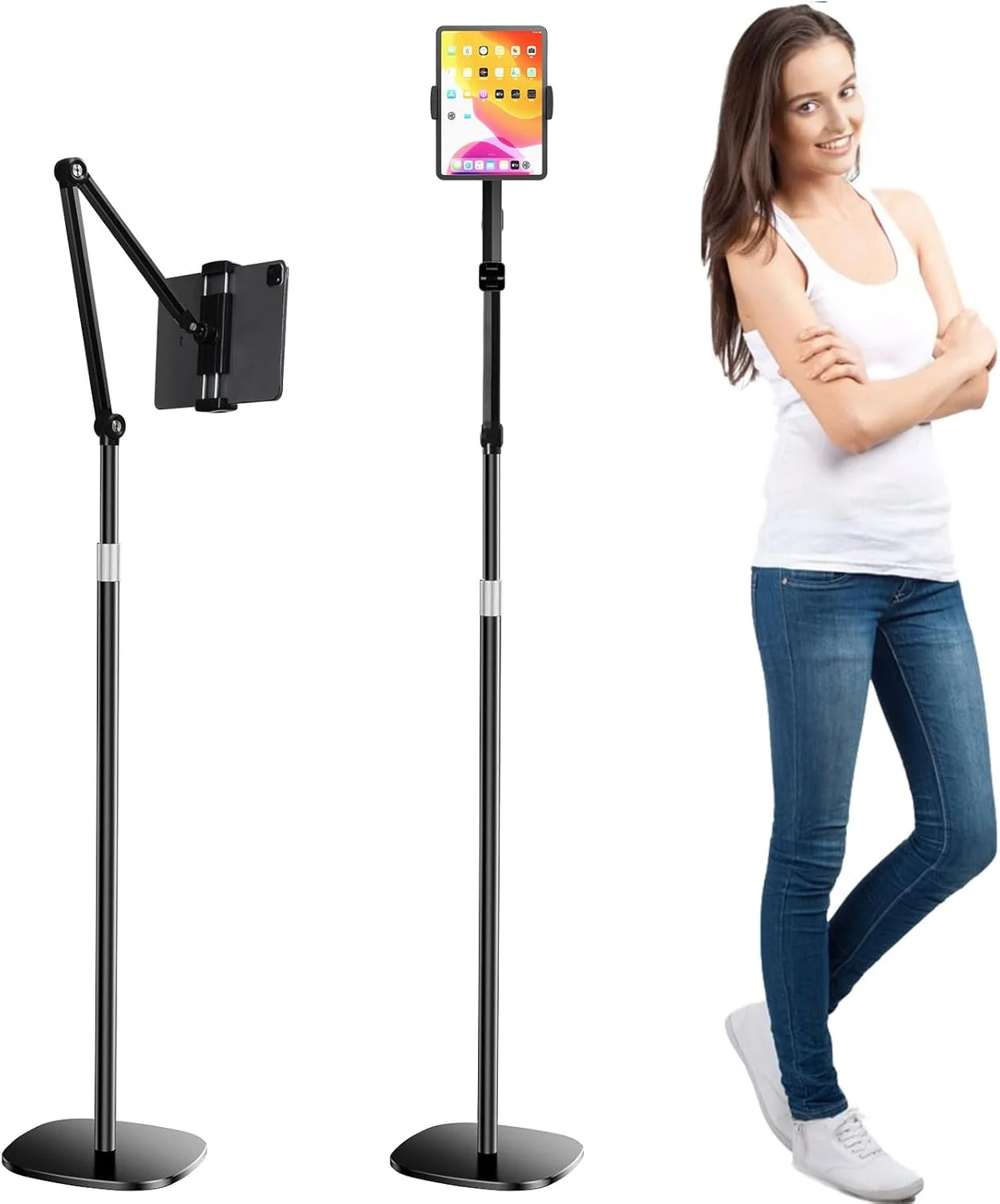 پایه نگهدارنده تبلت OATSBASF، پایه نگهدارنده گوشی بالای تخت، پایه فلزی جهانی قابل تنظیم ارتفاع و زاویه 360 درجه سازگار با آیپد، تبلت سامسونگ گلکسی، آیفون، کیندل، 4.7-12.9 اینچ (مشکی)