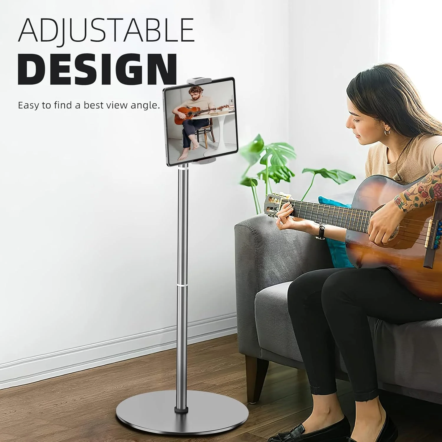 پایه نگهدارنده تبلت زمینی سنگین OATSBASF - با قابلیت تنظیم ارتفاع تا 168 سانتی متر، نگهدارنده بالای تخت برای گوشی/تبلت، مناسب برای آیپد پرو/ایر/مینی 4.7-12.9 اینچی، کیندل و تلفن های همراه