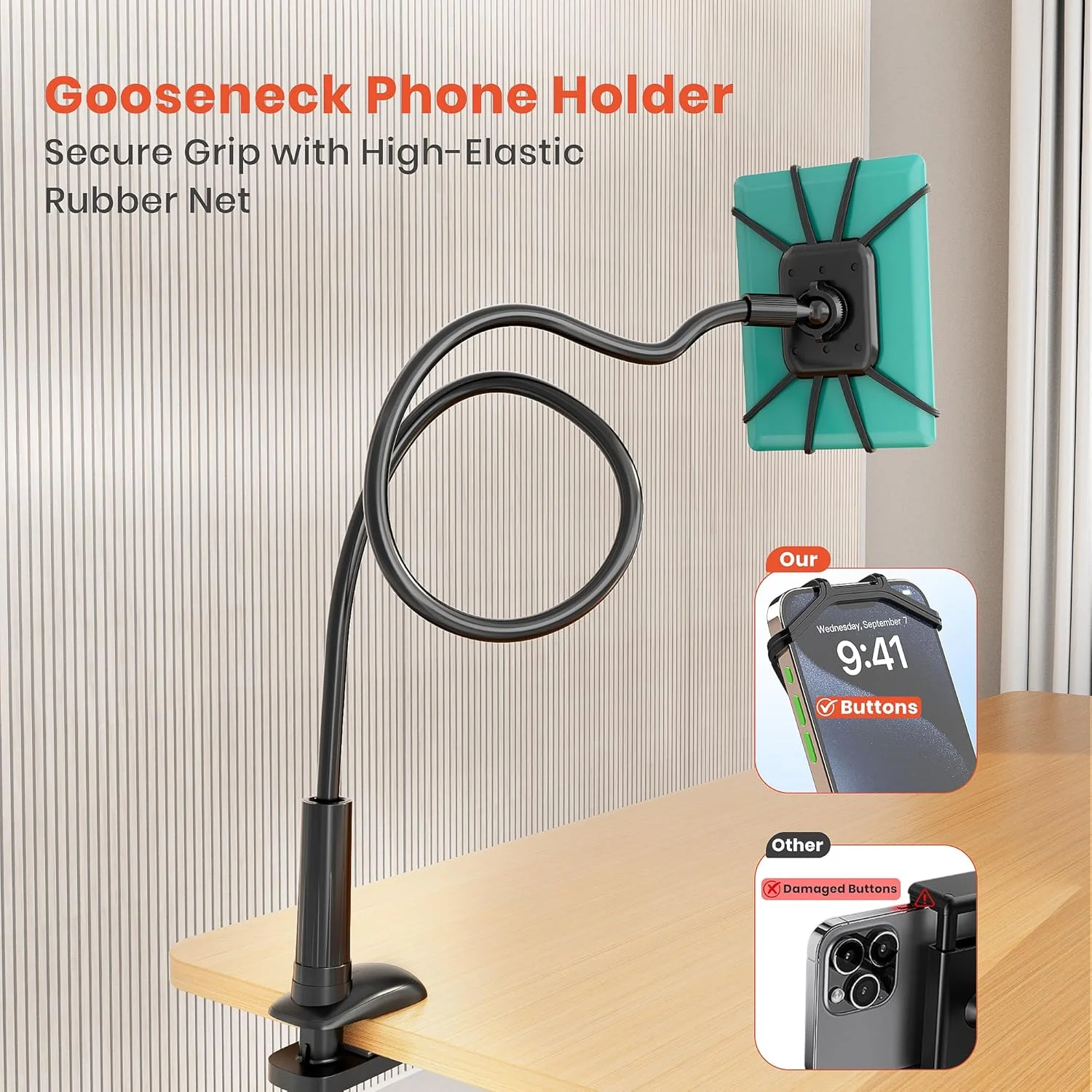 پایه نگهدارنده گردنی انعطاف پذیر برای مطالعه در تخت، پایه نگهدارنده تلفن همراه با قابلیت تنظیم 360 درجه برای میز، گیره بازوی تنبل انعطاف پذیر، لوازم جانبی پایه، سازگار با دستگاه های 4-8 اینچی