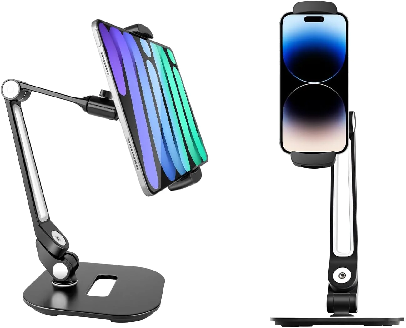 پایه نگهدارنده تبلت یونیورسال برای دستگاه های 4.9 تا 12.9 اینچی، پایه امنیتی چرخان 360 درجه برای آیپد، آیپد ایر، سامسونگ، پایه رومیزی تاشو با قابلیت تنظیم ارتفاع (مشکی)