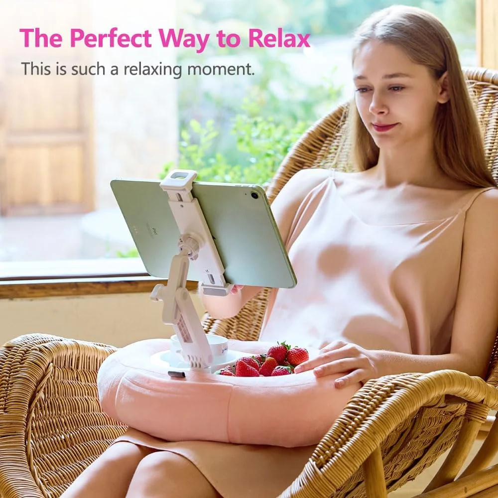 بالشت نگهدارنده تبلت و گوشی NKV، مناسب برای مبل، تخت و میز - پایه نرم گوشی سازگار با گوشی/تبلت/کتابخوان الکترونیکی 4.7 تا 15.6 اینچی، صورتی