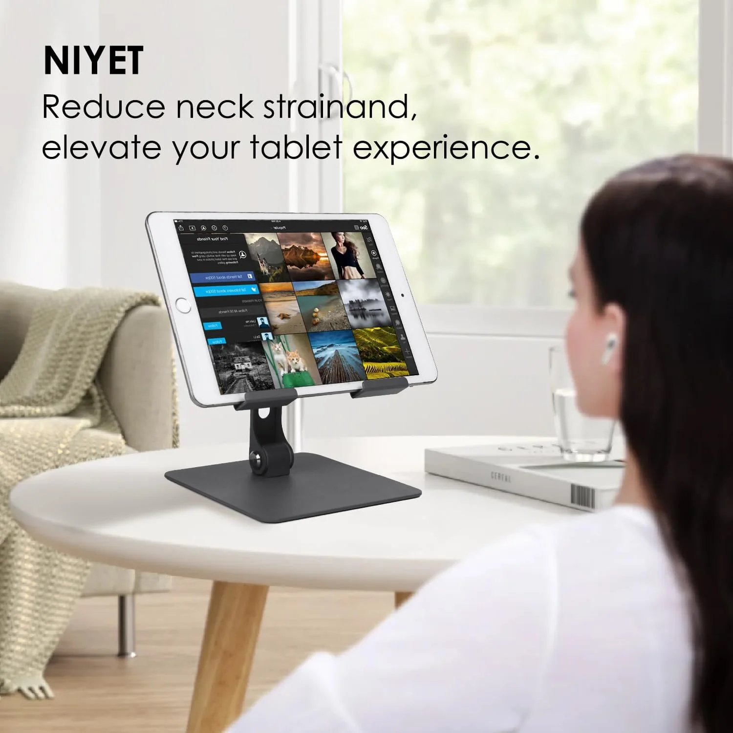 پایه تبلت برای میز، نگهدارنده تبلت قابل تنظیم و پایدار، تاشو چند زاویه ای، سازگاری جهانی برای تبلت های 4-13.3 اینچی (خاکستری تیره)