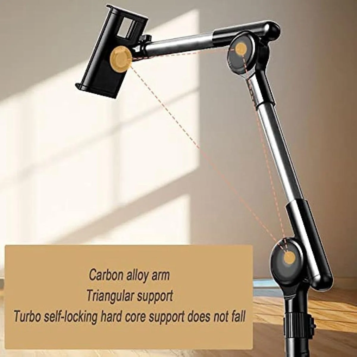 پایه نگهدارنده تبلت، چرخش 360 درجه با پایه قابل تنظیم ارتفاع سازگار با تلفن/تبلت 4.7 تا 13 اینچی، آلیاژ آلومینیوم، مناسب برای تخت، مبل، میز. مشکی