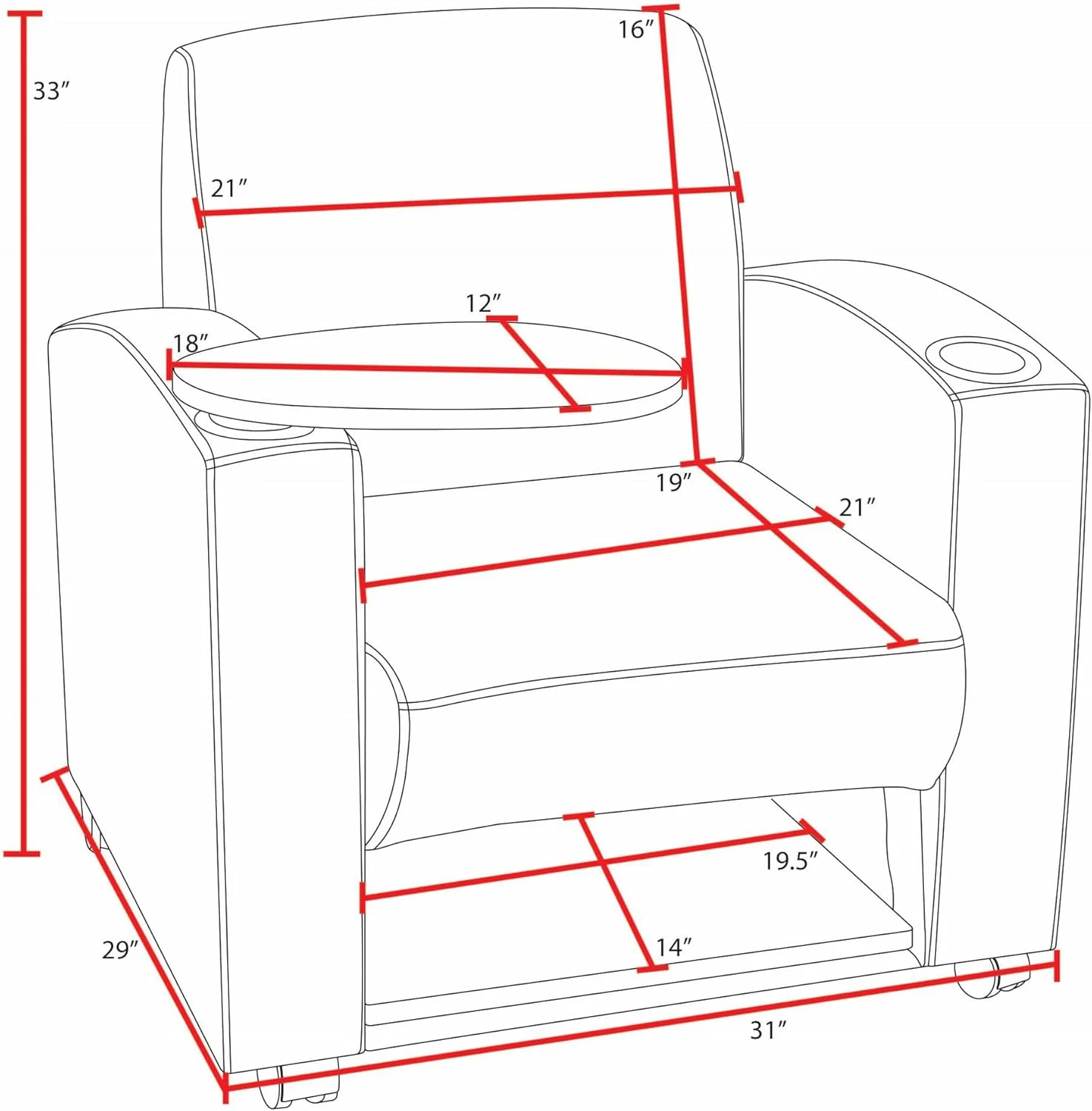 صندلی جانبی رجنسی نوا با دسته تبلت و فضای ذخیره سازی زیر صندلی، ست 2 عددی، مشکی/جاوا