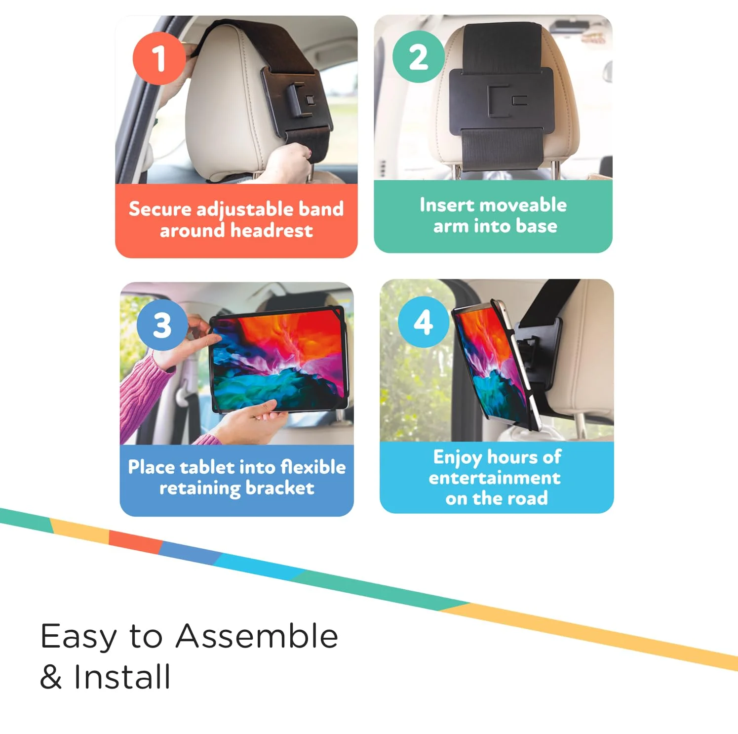 نگهدارنده تبلت سبک و قابل حمل نابی: به راحتی به پشت سری صندلی عقب برای کودکان یا بزرگسالان متصل می شود - دارای براکت های انعطاف پذیر ضد لغزش و زاویه قابل تنظیم برای مشاهده، مناسب برای اکثر صفحه نمایش های 8 تا 11 اینچی نگهدارنده تبلت سبک و قابل حمل نابی: به راحتی به پشت سری صندلی عقب برای کودکان یا بزرگسالان متصل می شود - دارای براکت های انعطاف پذیر ضد لغزش و زاویه قابل تنظیم برای مشاهده، مناسب برای اکثر صفحه نمایش های 8 تا 11 اینچی