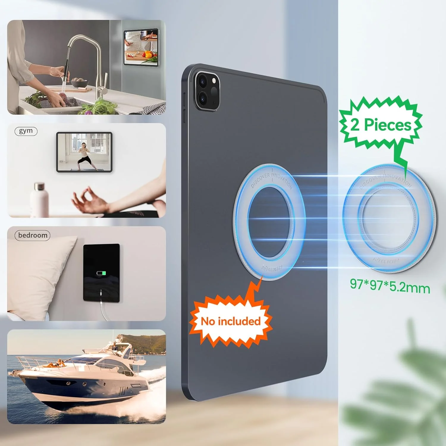 نگهدارنده مغناطیسی دیواری تبلت نیلکین (2 عددی) مناسب برای آیپد ایر M2/M3، آیپد پرو 12.9، 10.2، ایر 5، 4، 3 (خاکستری روشن) - مناسب برای ماشین، پیانو، یخچال، نصب روی دیوار