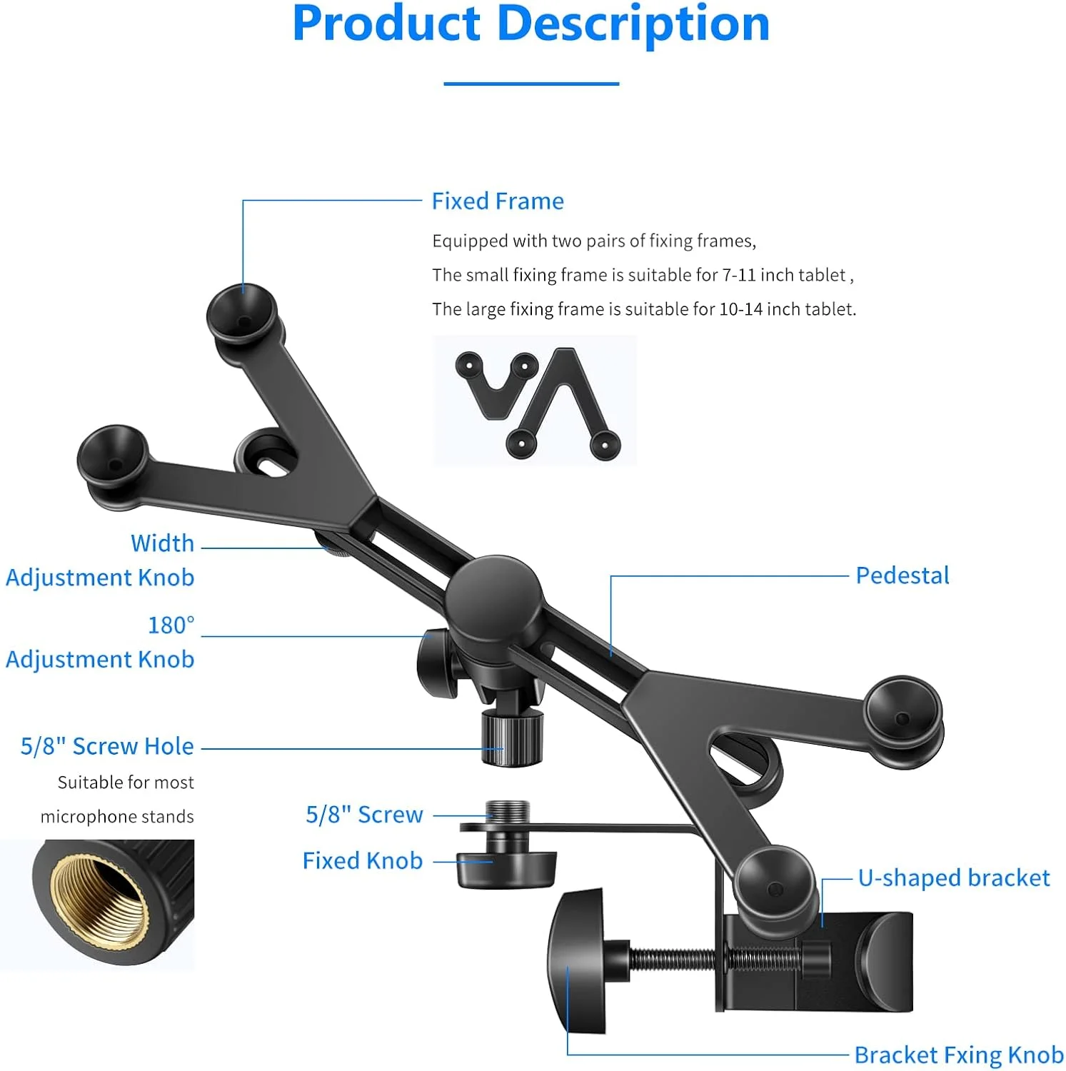 نگهدارنده تبلت قابل تنظیم نیور با گیره چرخان 360 درجه - سازگار با آیپد، آیپد پرو، نکسوس، گلکسی