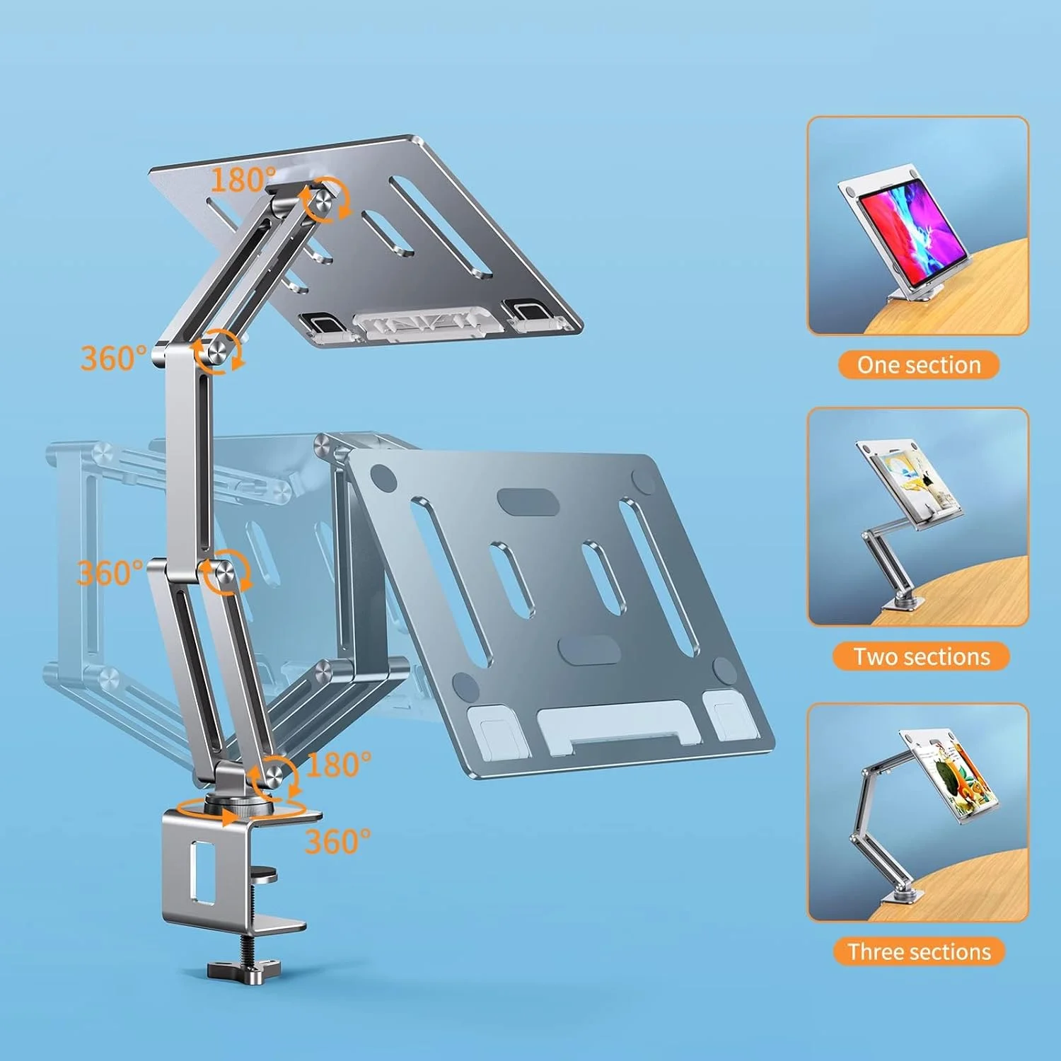 پایه تبلت برای میز، نگهدارنده تبلت آلیاژ آلومینیوم برای آیپد، بازوی چرخشی 360 درجه بالای سر برای تخت، پایه کتاب برای مطالعه، سازگار با تبلت های 7-15.6 اینچی (نقره ای) پایه تبلت برای میز، نگهدارنده تبلت آلیاژ آلومینیوم برای آیپد، بازوی چرخشی 360 درجه بالای سر برای تخت، پایه کتاب برای مطالعه، سازگار با تبلت های 7-15.6 اینچی (نقره ای)