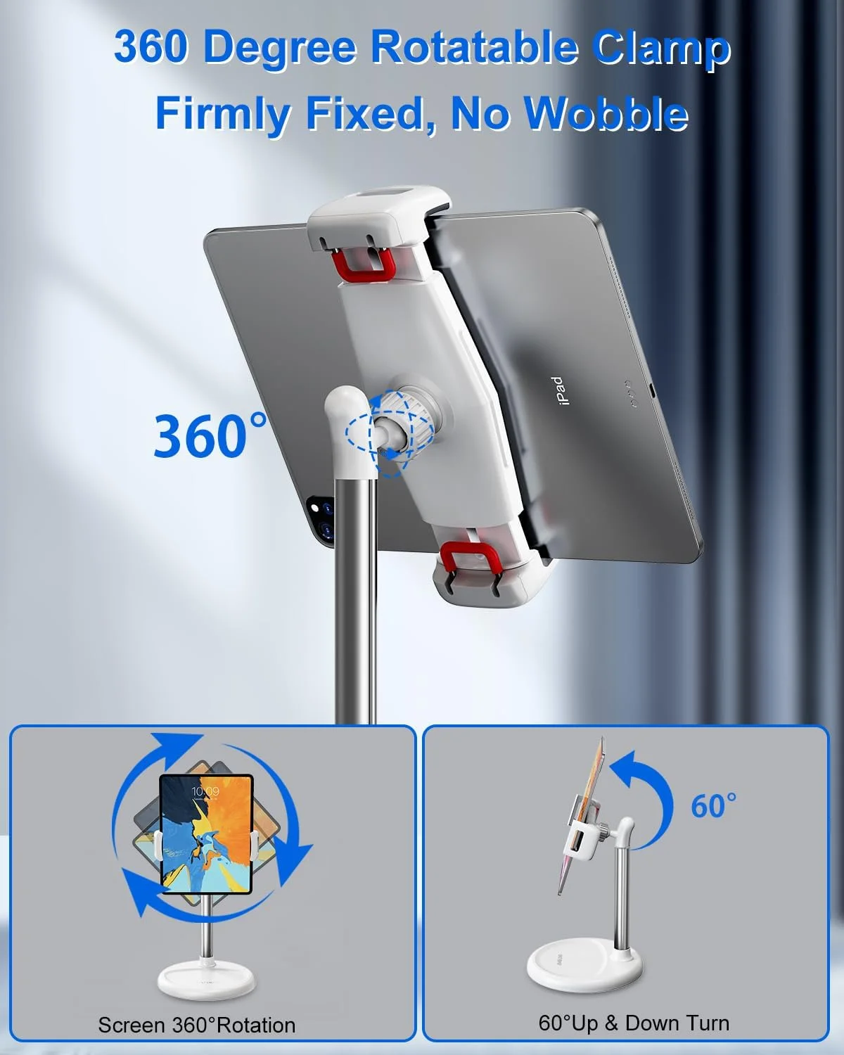 پایه نگهدارنده تبلت، با قابلیت تنظیم ارتفاع بین 30 تا 88 سانتی متر، نگهدارنده جهانی تبلت با قابلیت چرخش 360 درجه، سازگار با آیپد، کیندل، آیفون، تبلت سامسونگ و کتابخوان های الکترونیکی (4-12.9 اینچ) پایه نگهدارنده تبلت، با قابلیت تنظیم ارتفاع بین 30 تا 88 سانتی متر، نگهدارنده جهانی تبلت با قابلیت چرخش 360 درجه، سازگار با آیپد، کیندل، آیفون، تبلت سامسونگ و کتابخوان های الکترونیکی (4-12.9 اینچ)