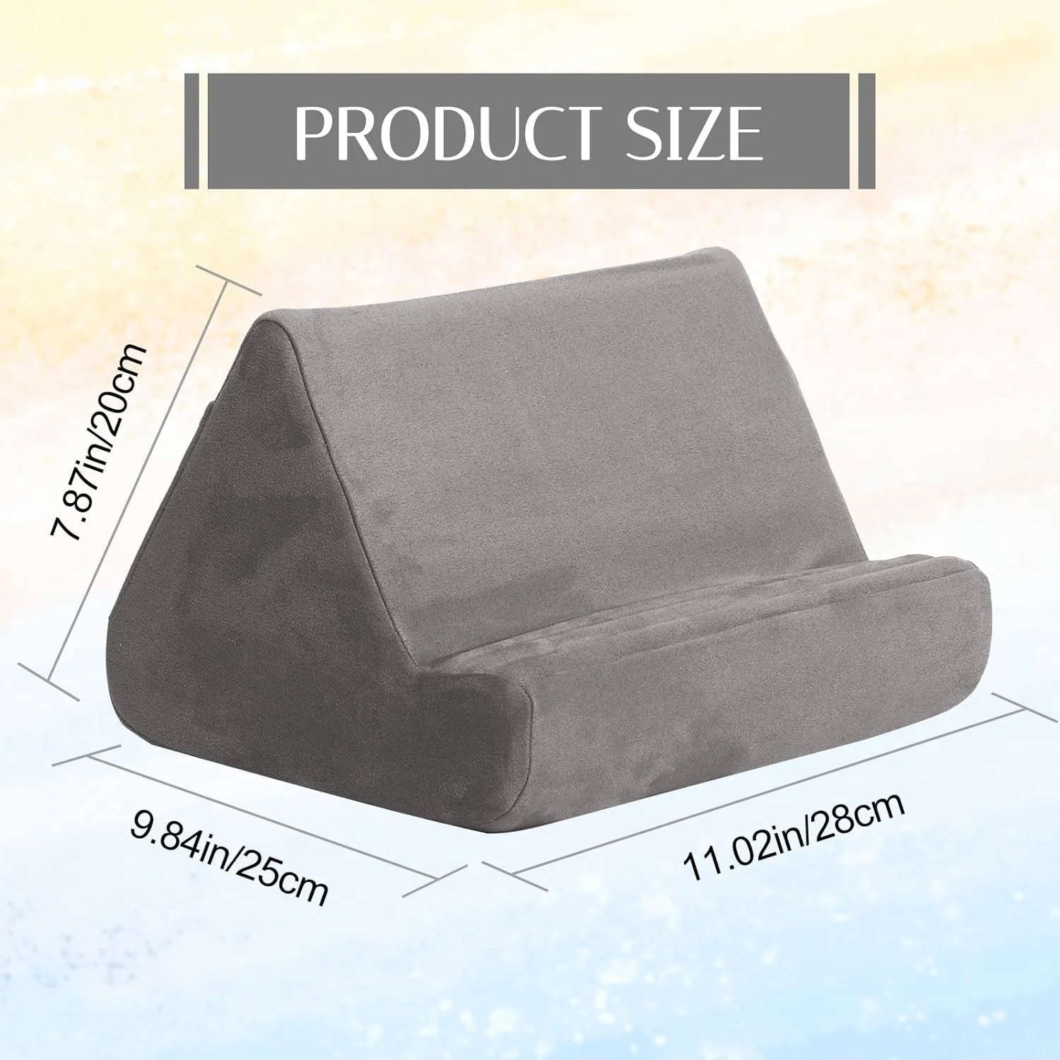 پایه نگهدارنده تبلت با جیب، بالش نرم چند زاویه ای برای لپ، تخت و میز، 3 زاویه دید قابل تنظیم، برای آیپد پرو 11، 10.5، 12.9 ایر مینی، تلفن های هوشمند، کتابخوان الکترونیکی، کتاب (خاکستری)