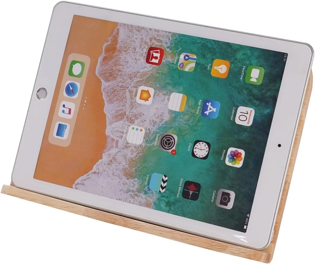 پایه چوبی قابل تنظیم آیپد برای میز، نگهدارنده تبلت چند زاویه ای تاشو سازگار با آیپد پرو 12.9، مینی، ایر، کیندل، تب، کتابخوان الکترونیکی تبلت و تلفن 6-13 اینچی (چوب لاستیکی)