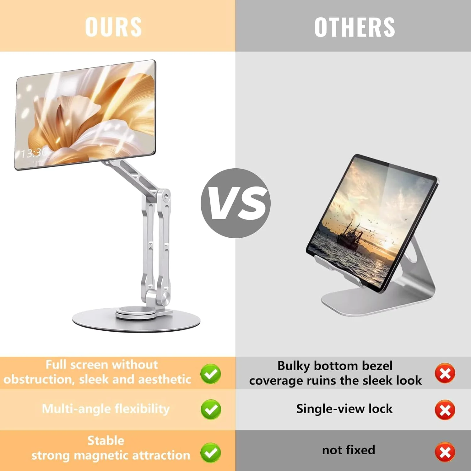 پایه مغناطیسی آیپد برای میز، نگهدارنده تبلت آلیاژ آلومینیوم تاشو با پایه قابل تنظیم 360 درجه | طراحی ارگونومیک قابل حمل برای دفتر کار خانگی و اتاق کنفرانس پایه مغناطیسی آیپد برای میز، نگهدارنده تبلت آلیاژ آلومینیوم تاشو با پایه قابل تنظیم 360 درجه | طراحی ارگونومیک قابل حمل برای دفتر کار خانگی و اتاق کنفرانس