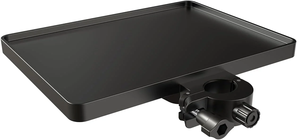 سینی پلاستیکی جهانی Mount Plus TB-FTRAY برای پایه میکروفون، ترالی تبلت | گیره روی میله | مناسب برای اندازه میله 1.5 سانتی متر تا 3.5 سانتی متر (پایه شامل نمی شود)