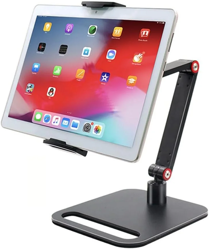 پایه نگهدارنده تبلت برای میز، پایه رومیزی چرخشی چند زاویه با ارتفاع قابل تنظیم، پشتیبانی دو محوره، سازگار با آیپد و آیفون