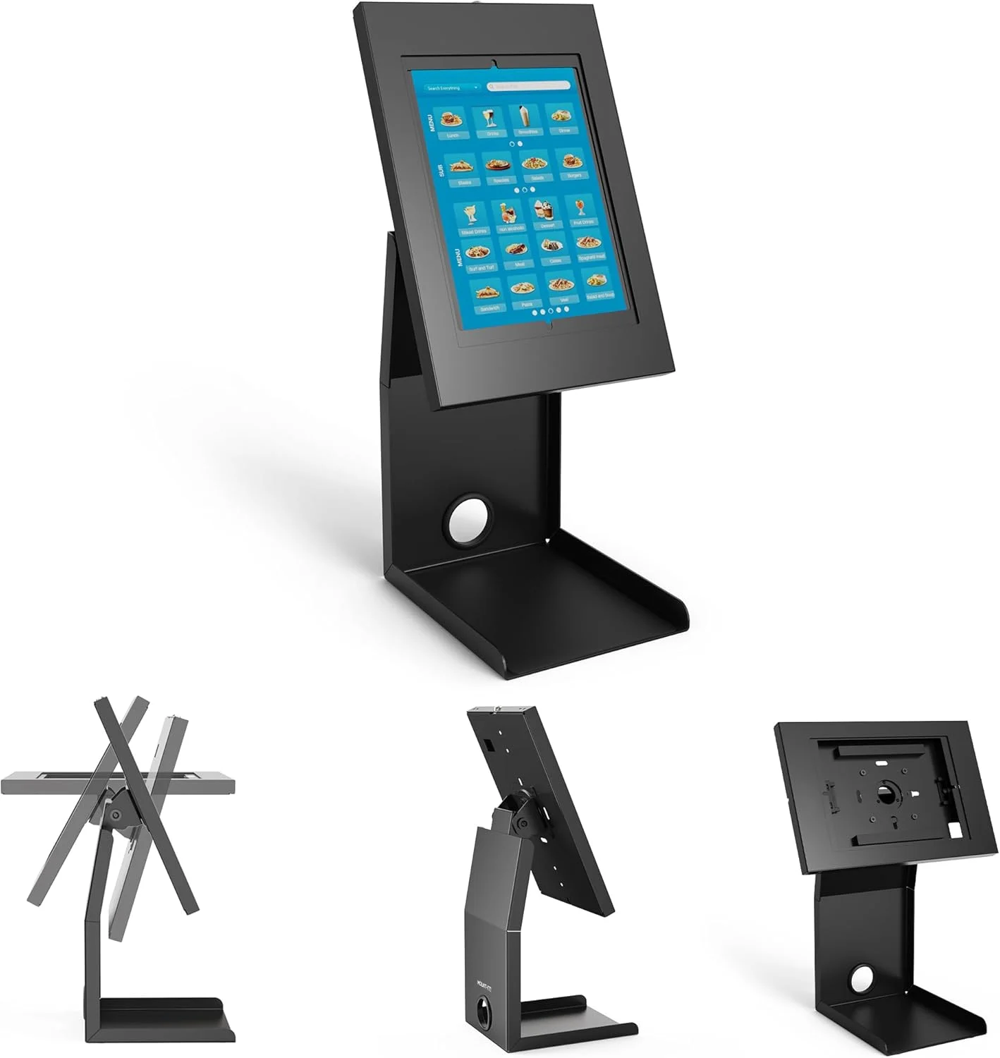 پایه کیوسک آیپد Mount-It! با قفسه پرینتر – محفظه تبلت ضد سرقت قفل‌دار برای POS، خرده‌فروشی و کسب‌وکار – پایه پرداخت امن چرخشی و شیب‌دار برای آیپد 7-10، ایر و پرو