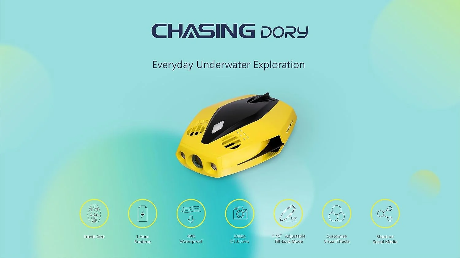 پهپاد زیرآبی CHASING Dory - سایز کف دست، کیفیت 1080p Full HD، دارای دوربین برای مشاهدهی لحظهای، کنترل از راه دور با اپلیکیشن، قابل حمل با کیف، شناور وایفای و کابل 49 فوتی، ROV پهپاد زیرآبی CHASING Dory - سایز کف دست، کیفیت 1080p Full HD، دارای دوربین برای مشاهدهی لحظهای، کنترل از راه دور با اپلیکیشن، قابل حمل با کیف، شناور وایفای و کابل 49 فوتی، ROV