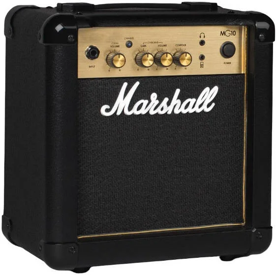 آمپلی فایر کمبو 10 وات مارشال MG10G با یک بلندگوی 6.5 اینچی، توان خروجی 10 وات، بلندگوی سفارشی 6.5 اینچی، 2 کانال مجزا، تکنولوژی حالت جامد، 1 ورودی ساز 1/4 اینچی + 1 ورودی کمکی 3.5 میلی متری، مشکی/طلایی | MG10G