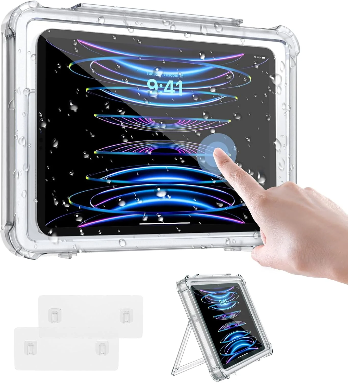 نگهدارنده ضد آب آیپد MoKo برای دوش، نصب دیواری با چرخش 360 درجه، صفحه نمایش ضد مه، 2 حالت قرارگیری، مناسب برای آیپد 10/Pro 11 2022