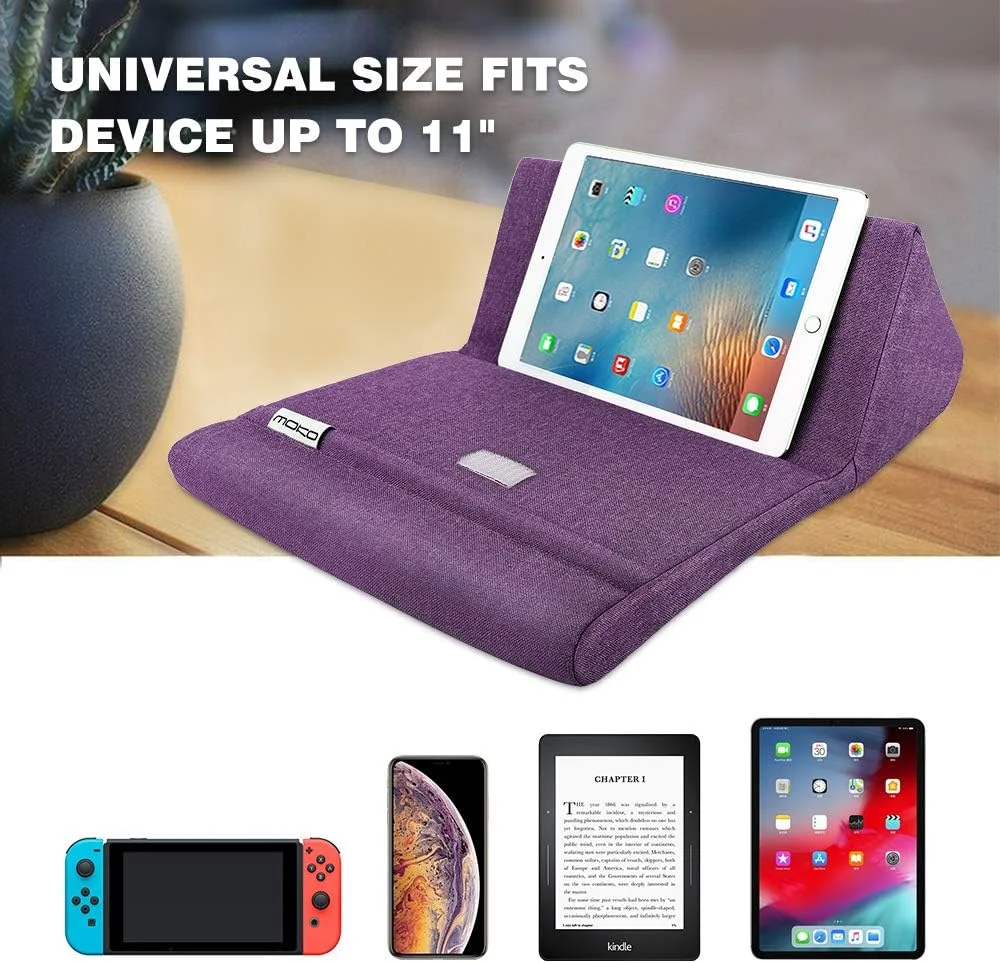 پایه نگهدارنده تبلت MoKo، بالشت نرم برای تبلت، مناسب برای تبلت تا 11 اینچ، سازگار با آیپد 10.2 اینچی (نسل 8)، آیپد ایر 4 10.9 اینچی/ ایر 3، آیپد پرو 11/10.5/9.7، مینی 5 4، گلکسی تب S6/ S7 11 اینچی، بنفش